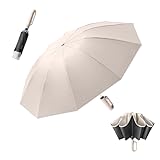 Umgekehrter Reverse Golf Regenschirm 10 Rippen groß–Automatisches Öffnen/Schließen, Umbrella, Karabinergriff Herren und Damen,UV Schutz Sonnenschirm Taschenschirm UPF 50 Reflektoren Am Rand