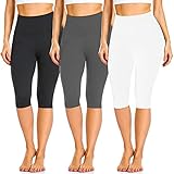 ACTINPUT Leggings Damen 3/4 High Waist Blickdicht Capri Leggings Elastische Sportleggings Yogahose Laufhose Für Gym Yoga Sport(Schwarz/Dunkelgrau/Weiß,S-M)