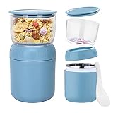 LUFEIS Müslibecher to Go 430ml + 330ml Joghurtbecher Lunchbox für Arbeit, Reise, Picknick, Frühstück, Schule, Kiga, 2 in 1 Lunchbox mit Löffel, Blau
