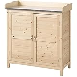 Outsunny Gartenschrank Pflanztisch mit Unterschrank Holz Geräteschrank Schrank mit 2 Einlegeböden Geräteschuppen Garten Schuppen Outdoor Natur 83 x 40 x 92 cm