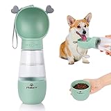 Philorn Trinkflasche Hunde 350ml hundetrinkflasche für unterwegs,Tragbare Katze Haustier Hund Wasserflasche mit 200 ml Hundefutter Becher to go zum Wandern, Reisen, BPA-frei,100% Auslaufsicher