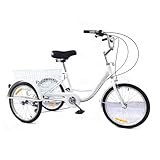 Chynalys 20'' 8 Gang Dreirad für Erwachsene, Cruiser Fahrräder Lasten-Dreirad Trike Bike mit Bsaket, Hochkohlenstoffstahl Erwachsenen-Dreirad für Outdoor, verstellbar (20 Zoll, weiß)