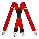 ACWOO Hosenträger für Herren, Hosenträger Herren Extra Stark Breit 4 Cm, Einstellbar und Elastisch Einheitsgröße Hosenträger Damen mit Sehr Starken 4 Metall Clips, Hosenträger Rot