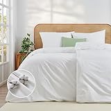 Duvetnova Bettwäsche 135x200 Baumwolle 4-teilig Weiß Superweiche 100% Vorgewaschene Baumwolle mit Leinenstruktur ÖKO-TEX Bettwäsche Hotel 2 Bettbezüge 135x200+2 Kissenbezüge 80x80
