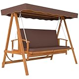 Outsunny 2 in 1 Hollywoodschaukel mit Liegefunktion, 3-Sitzer Gartenschaukel aus Holz, Holzschaukel mit Sonnendach Sitzauflage, Schaukelbank bis 330kg, für Garten, Terrasse, 236x130x181 cm, Braun