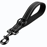 Kurzführer Hund 30cm, Hundeleine kurz mit Metallclip und Weiche Polsterung, Reflektierend Nylon Hundeleine Geeignet für Mittlere Große Hunde(Schwarz,S)