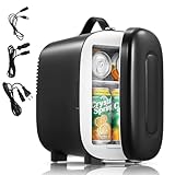 FOHERE Mini Kühlschrank 4 Liter, 6 Dosen Mini-Kühlschranke 12V-220V, USB Stromversorgung für Zimmer, Skincare, Büro oder Auto, Kleiner Kühlschrank Leise für Kosmetik, Obst oder Getränke, Schwarz