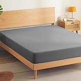 SONIVE Spannbettlaken Atmungsaktives Bettlaken Rundum Gummizug,Gebürstete Jersey Polyester, 30 cm Tiefe Tasche, Maschinenwaschbar,Dunkelgrau,90x200cm
