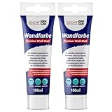 DICHTON Wandfarbe Ausbessern weiß mit Schwamm 2x100ml Tube einfaches Auftragen, höchste Deckkraft, hohe Reichweite - Innenfarbe scheuerfest, emissionsarm, spritzarme Ausbesserungsfarbe D.63W