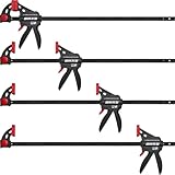 SIIIXS Einhandzwingen Set 4 Stück Schraubzwingen Spanner, Spannweite 609mm, Dehnbereich 796mm, Spannkraft 80Kg, mit GS Zertifikat