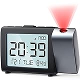 MeesMeek Projektion Digitaler Wecker: Digital Alarm Clock mit Temperatur Datum 12/24H einstellbare Helligkeit Lautstärke, Batteriebetriebene uhr für Kinder Senioren Schlafzimmer Reisen Nachttisch Büro