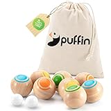 Puffin Boccia Kugeln Holz | Boccia Spiel im praktischen Set | Outdoor Spiele für Kinder & Erwachsene | Boccia Spiel mit Kugeln | Ideal für den Garten, Park oder als Strandspiel