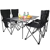 BOMOOMOO Camping tragbare Klapptische & 4Pcs Stühle Set, zusammenklappbarer Picknick-Beistelltisch & Stühle mit Tragetasche, schwarz