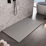 Luminosa ArredoBagno Duschwanne Marmorharz 90 x 180 cm - Steinoptik rutschfest mit Gelcoat - Modell Marmotek Farbe hellgrau - Stahlgitter und Ablaufgarnitur im Lieferumfang enthalten