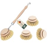 4er Set Spülbürste Holz, Made in Germany, Spülbürsten aus Holz mit Naturborsten aus Fibre und Holzgriff, Holzspülbürste mit Wechselkopf, Ersatzkopf Natur, Bürsten für Küche