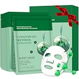 IREV Packung mit 10 Masken aus Kollagen, Gesichtsmasken für die Hautpflege mit Coenzym Q10 Retinol, Anti-Aging, Hautpflege, Masken