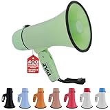 Pyle Sport & Freizeit Leichtes und tragbares Bullhorn-Megaphon, AUX-Eingang (3,5 mm) für MP3/Musik, automatische Sirene, 20 Watt, MIC/Talk (grün), Weiß, 20W