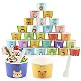ACTOYS Eisbecher Pappe 100 Stück Eisbecher Papier mit Löffel, 180ml Papierbecher Eis, Eisschalen, Dessertbecher Pappe, Einweg-Papier Kuchenbecher für eiscreme, Desserts, Joghurt