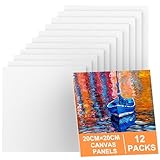 Koncci Leinwand 20x20 (12 Stück), Leinwand zum Bemalen, Weiße Kleine Leinwände, Leinwände Set Geeignet für Acryl und Öl Malerei Sowie zum Skizzieren und Zeichnen