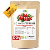 EWL Naturprodukte 1kg Bio Hagebuttenpulver | Ganze gemahlene Hagebutte | Hagebuttenpulver aus kontrolliertem Anbau | Rohkostqualität | Kontrolliert und abgefüllt in Deutschland