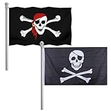 Piratenflagge,Piraten Flagge,Schädel Flagge,Fahne mit Totenkopfdesign,Kreuzmesser-Flagge und Jolly Roger Flagge,Jolly Roger Piraten Flagge,für Piraten Party,Halloween Dekoration,2 Stück