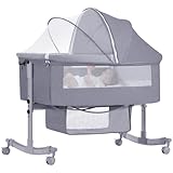 Sinbide 4-in-1 Babybett, Babywiege mit Rollen, Stubenwagen mit Moskitonetz, 4-stufig höhenverstellbares Kinderbett, Klappbares und abnehmbares Kinderreisebett, Beistellbett, Geschenk für Babys