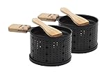 COOKUT - Lumi - Raclette mit Kerze - Schmelzen Sie Ihren Käse in 3 Minuten - Raclette Abend, Käsefondue, Picknick - Inklusive Holzspatel - 2er-Pack - Schwarz