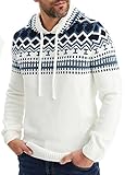 Leif Nelson Norweger Pullover Herren - Männer Strickpullover mit Kapuze M Weiss