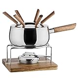 MÄSER 931895, Fondue Set für 6 Personen in modern-rustikalem Design, ideal für Fleischfondue, 10-teiliges Fondueset inklusive Fonduegabeln und Fonduebrenner, silber, braun
