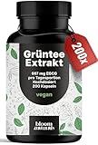 Grüntee Extrakt hochdosiert - 200x Kapseln - Grüner Tee Kapseln 1333 mg pro Tag, mit 667 mg EGCG - mit Schwarzer Pfeffer - Vegan und produziert in Deutschland - Verpackung kann variieren