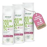 alkmene Mein Teebaumöl Anti Schuppen Shampoo 3x 200 ml - weniger Schuppen in 2 Wochen - Shampoo gegen Schuppen & juckende Kopfhaut - klimaneutrales Antischuppen Haarshampoo mit naturreinen Teebaumöl