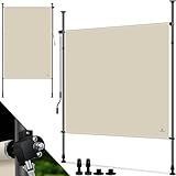 KESSER® Klemmmarkise Senkrechtmarkise außen 200x310cm Ausziehbar & Blickdicht | Vertikalmarkise mit Handkurbel ohne Bohren | Balkon-Sichtschutz & Windschutz für Garten & Terrasse Wasserfest Beige