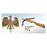 Kamenzer Spielwaren Adlerschießen Vogelschießen Klassik Set Holz mit Armbrust und 12 Pfeilen Holzarmbrust Bogenschießen Adlerschiessen Adler