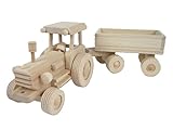Traktor mit Anhänger, Handgefertigt, Naturholz, 50x14x14 cm, für Kinder ab 3 Jahren