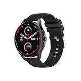 Knauermann Neo (2024) Schwarz Rund - Gesundheitsuhr Smartwatch - EKG + HRV Funktion - BT Bluetooth - Schlafapnoe - Blutdruck - Silikonband Schwarz, 14-24