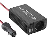 ALLWEI 300W Wechselrichter 12V auf 230V Spannungswandler, Stromwandler mit Typ-C & USB Anschluss, Inverter 12V 220V, Auto Steckdose für Auto, Laden von Handys, Laptops und Anderen Geräten (Schwarz)