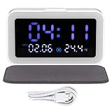 LIYJTK LED-Nachtlampe, Wecker, 15 W, kabelloses Ladegerät, Thermometer, Zuhause, Schlafzimmer