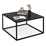 COSTWAY Couchtisch Marmor Optik, rechteckiger Kaffeetisch mit Metallrahmen, modern, 70 x 70 x 40cm (schwarz)