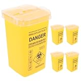 Kanülenabwurfbehälter, 1 Liter (1000ml) Sicherer Abwurfbehälter für Kanülen und Spritzen - Entsorgungsbox mit Deckel für Biohazard Nadelentsorgung, Tattoo und Medical (Gelb 5PCS)