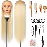 Trainingsköpfe, 28 inch Frisierkopf für Frisöre 100% Synthetikfaser-Haar Übungskopf,mit DIY Stricken Kit und kostenlose Tabelle Clips (Blond)