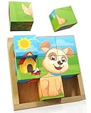 Flayrae® Würfelpuzzle Holz 4x4cm - Deutschlands beliebteste Haustiere - 9 Montessori Bilderwürfel - Ideale Herausforderung für Kinder