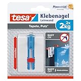 tesa Klebenagel Tapeten & Putz - höhenverstellbar - selbstklebender Nagel - ideal für Leinwand & Keilrahmen - Halteleistung 2kg/Nagel - spurlos ablösbar