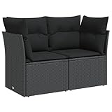 vidaXL Gartensofa mit Kissen 2-Sitzer, Sofa mit Staufach unter Sitzfläche, Terrassensofa mit abnehmbarem waschbarem Bezug, Gartenmöbel Terrassenmöbel, Schwarz Poly Rattan