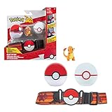 BANDAI - Pokémon – Gürtel Clip 'N' Go – 1 Gürtel, 1 Poké Ball, 1 Premier Ball und 1 Figur 5 cm Salamaiche (Charmander) – Zubehör für Verkleidung als Pokémon-Trainer – JW0233