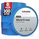 GAUDER Malerkrepp (24 mm x 50 m) | 6x Kreppband für Malerarbeiten und Renovierungen | Abklebeband zum Streichen, Lackieren, Renovieren