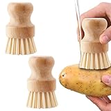 2 Stück Gemüsebürste, Holz Spülbürste, Pilzbürste, Küchenbürste, Geschirrbürste, Für Geschirr, Töpfe, Pfannen, Topfbürste, Geschirrbürste für Küchenspüle, Zur Reinigung