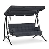 M MCombo3-SitzerHollywoodschaukel mit Liegefunktion, mit Extradickem Sitzkissen &Sonnendach, Gartenschaukel bis 300kg Belastbar, 201x125x173 cm, Schaukelbank OutdoorWetterfest 4095 (grau)