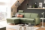 Traumnacht Limoux Sofa 2-Sitzer mit Recamiere, links und verstellbarer Kopfstütze, grün, produziert nach deutschem Qualitätsstandard