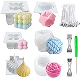 NICAVKIT 6Pcs Kerzenform Bubble Kerzen Kit, 3D DIY Silikonform Kerzen-Gießen Formen und Kerzendocht Set, GarnBall Rose Kerzenformen zumGießen als Heimdekorationen, DIY Duftkerze, Seife