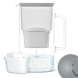 Wessper Wasserfilterkanne aus Glas 2.5 L Kompatibel mit Brita-Wasserfilterkartuschen, Inklusive 1 Wasserfilter-Kartusche, Reduziert Kalk und Chlor, Grau